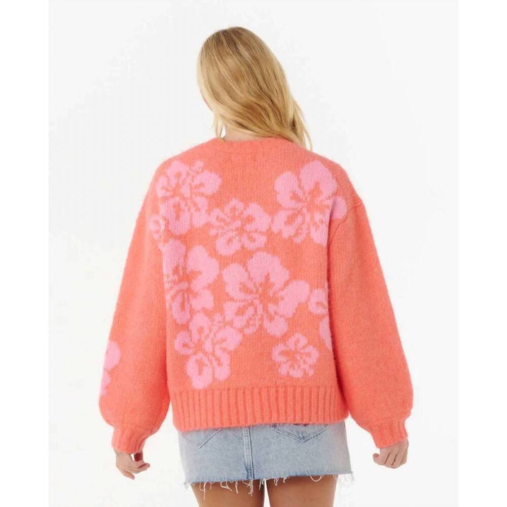 NEW RIP CURL hibiscus heat jacquard crew sweater in watermelon - Picture 3 of 3